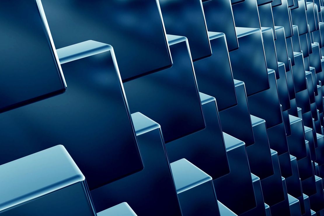 Abstract representation of blue cubes interlocking