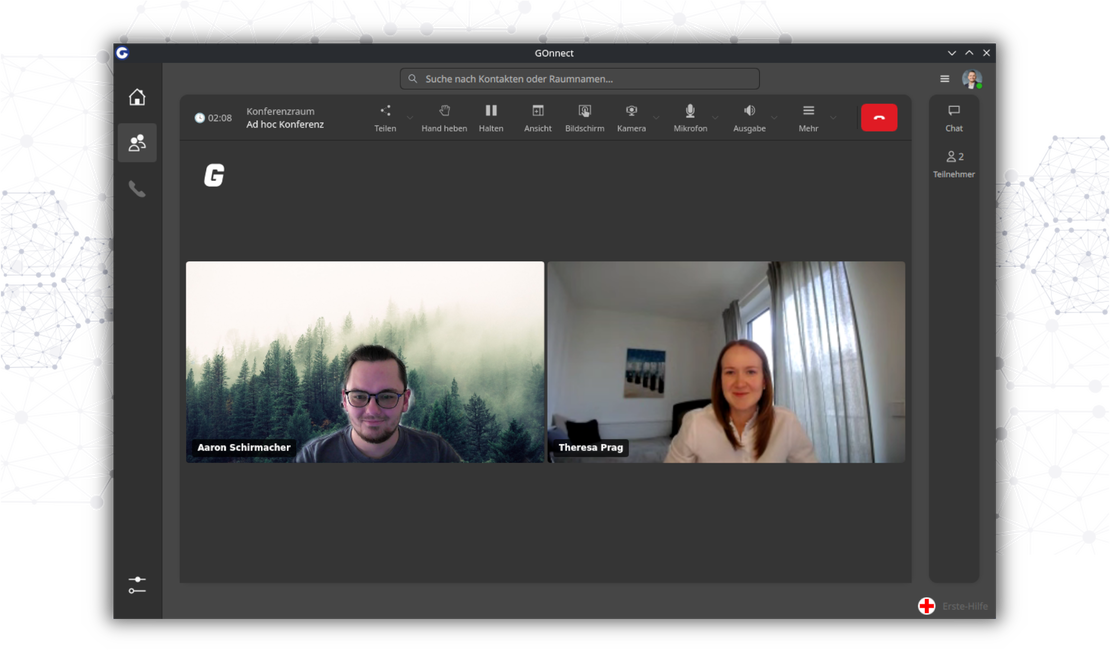 Oberflächenansicht der Videokonferenz