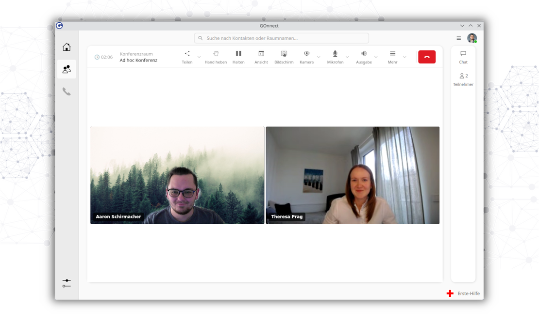 Oberflächenansicht der Videokonferenz